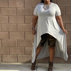 Tops - New Plus Size Grey Hi Low Maxi Blouse Tops - New Plus Size Grey Hi Low Maxi Blouse